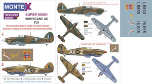 MXK32325 Montex 1/32 Hawker Hurricane Mk.IIC  canopy mask (interior and exterior canopy frame mask) insignia and markings masks + decals (designed to be used with Fly kits)