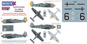 MXK48321 Montex 1/48 Focke-Wulf Fw-190A-3 (Hasegawa kits) 2 canopy masks (interior and exterior canopy masks) + insignia and markings masks + decals