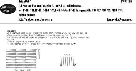 NWAM0207 New Ware 1/48 McDonnell F-4 Phantom II exhaust nozzles (parts E18) kabuki masks (designed to be used with Hasegawa kits)