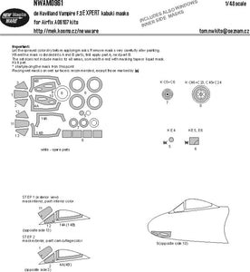 NWAM0961 1/48 de Havilland Vampire F.3 EXPERT kabuki masks aircraft canopy including inner side masks, other clear parts, wheels, camo details (designed to be used with Airfix kits)