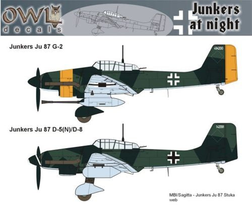 OWLD32005 Owl 1/32 Stukas at Night (2) Junkers Ju-87D-5(N)D8 'Stuka' No 142091; Ju-87G-2 'Stuka' 494200 with yellow rudder and nose band
