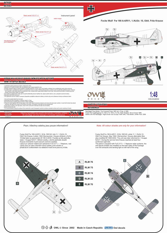 OWLDA48002 Owl 1/48 Focke-Wulf Fw-190A-6/R11 (Fritz Krause) 1./NJGr.10