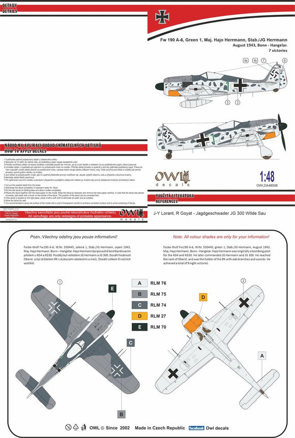 Owl OWLDA48008 1/48 Focke-Wulf Fw-190A-6 (H. Herrmann) Green 1G Herrmann, Green 1