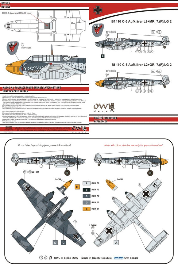 OWLDS48045 Owl 1/48 Bf110 C-5 Aufklarer L2+MR, 7.(F)/LG 2