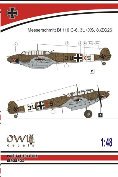 OWLDS4807 OWL 1/48 Messerschmitt Bf 110 C-6 trop with MK 101 3U+XS, 8./ZG26