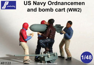 PJ481122 PJ Productions 1/48 U.S. Navy Ordnance men x 4 and bomb cart