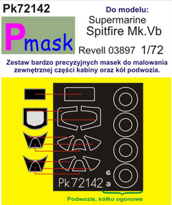 PK72142 Pmask 1/72 Supermarine Spitfire Mk.Vb canopy and wheel paint mask (Revell RV3897 kits)