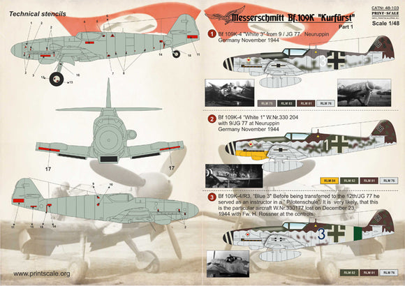 PSL48103 Print Scale 1/48 Messerschmitt Bf-109K-4 Kurfurst Part-1