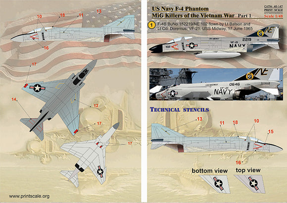PSL48147 Print Scale 1/48 McDonnell F-4B Phantom MIG Killers Vietnam War Part-1
