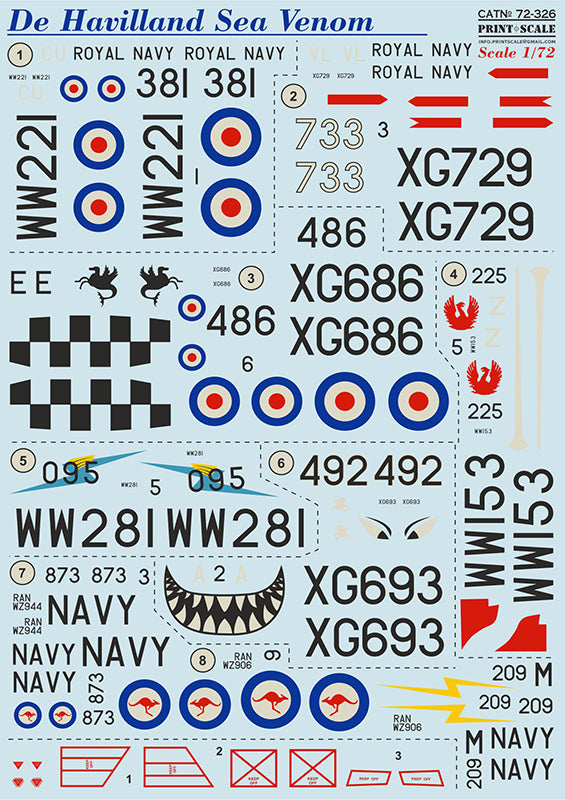 PSL72326 Print Scale 1/72 De Havilland Sea Venom (7 aircraft)