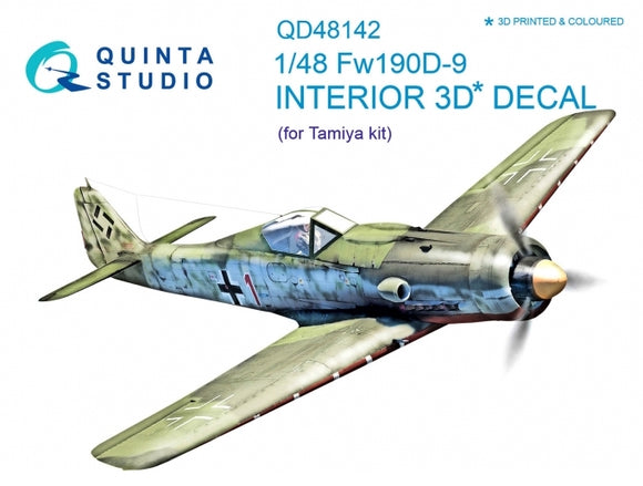 QD48142 Quinta Studio 1/48 Focke-Wulf Fw-190D-9 3D-Printed & coloured Interior on decal paper (Tamiya kits