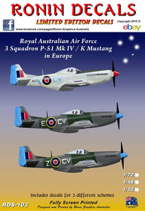 RDS-103 Ronin Decals 1/32 RAAF 3 Squ P-51 Mk IV / K in Europe