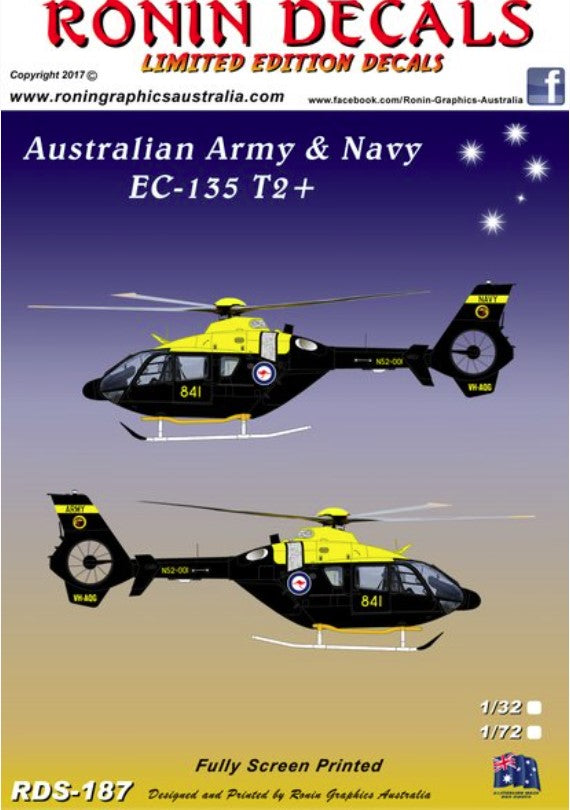 RDS-18772 Ronin Decals 1/72 Australian Army & Navy EC_135 T2+
