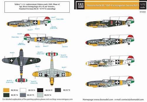 SBSD7225D SBS Model 1/72 Messerschmitt Bf-109F-4 in Hungarian Service VOL.II