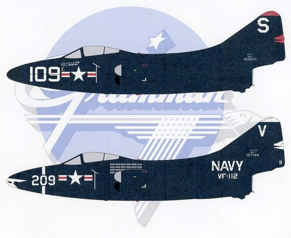 SFD72141 Starfighter Decals 1/72 Killer Panthers. Designed to fit the 1/72 Hobby Boss F9F-2/F9F-3. Markings for 3 aircraft: