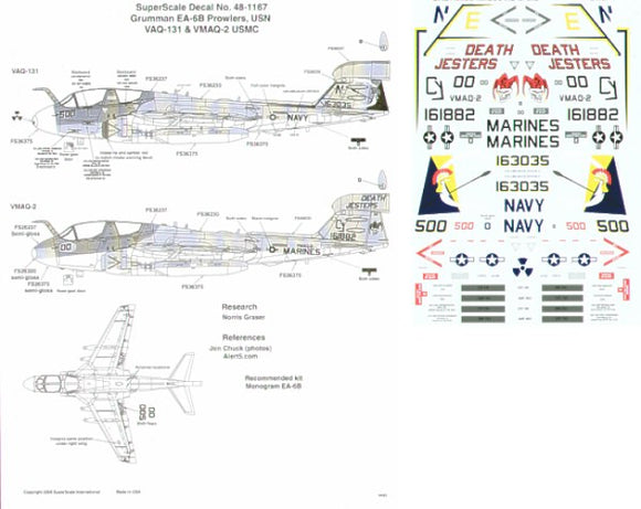 SS481167 Superscale 1/48 Grumman EA-6B Prowler (2) 163035 NE/500 VAQ-131 USS Abraham Lincoln coloured markings; 161882 CY/00 VMAQ-2 Death Jesters