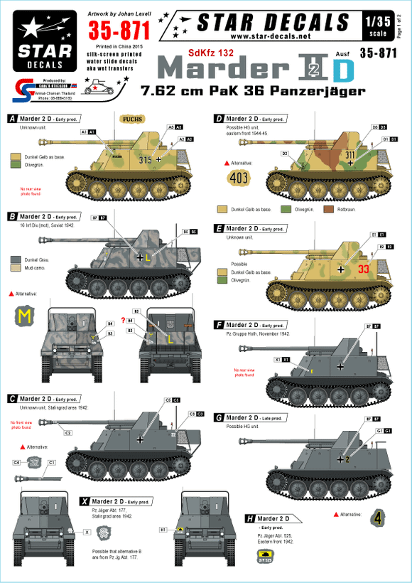 35871 Star Decals 1/35 Panzerjager Marder II Ausf.D - 7.62cm PaK 36. Eastern Front
