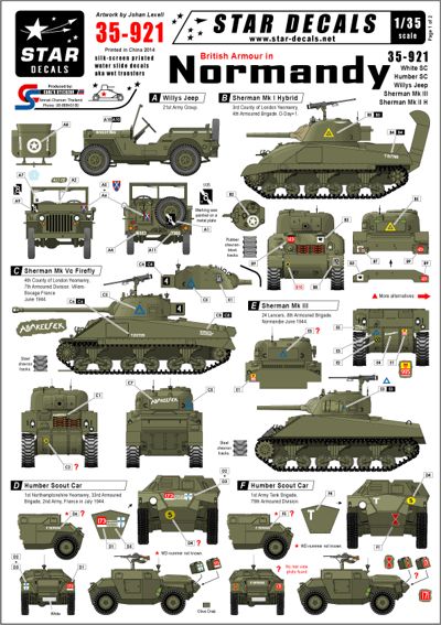 35921 Star Decals 1/35 British Armour in Normandy. White SC, Humber SC, Sherman IIH and III