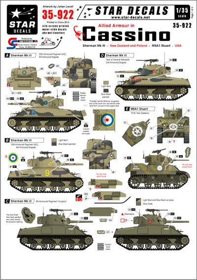 35922 Star Decals 1/35 Allied armour in Cassino. New Zealand, Poland and USA