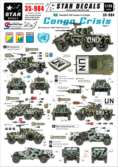 35984 Star Decals 1/35 Congo Crisis (1960s) - Swedish Greyhound and White Scout Car