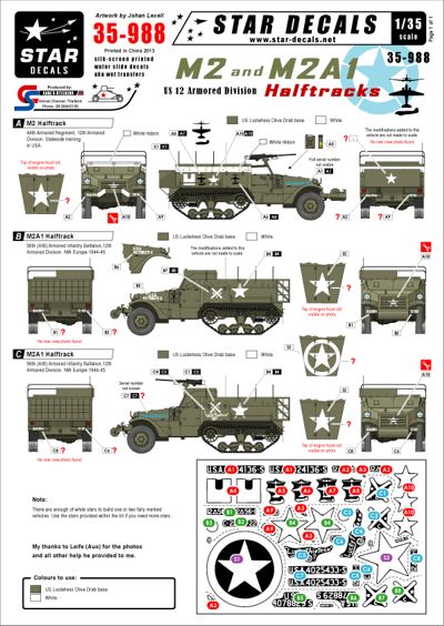 35988 Star Decals 1/35 U.S. M2 and M2A1 Halftracks - 12th Armored Division