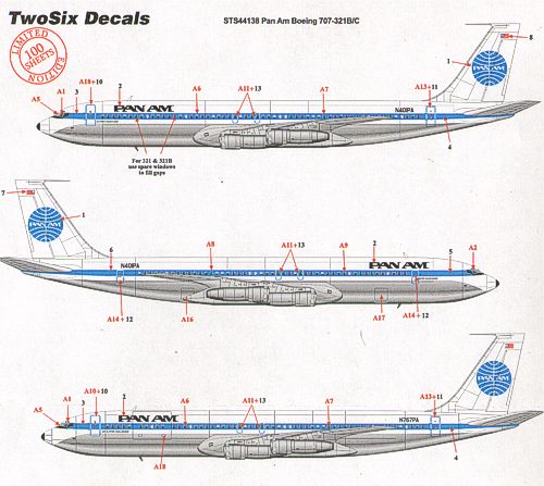 STS44138 Twosix Silk 1/144 Boeing 707-321B/C PAN AM late scheme