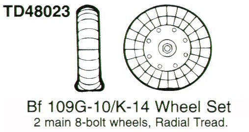 TD48023 True Details 1/48 BF 109G10/K14 Late stye 8 Bolt wheels radial tread