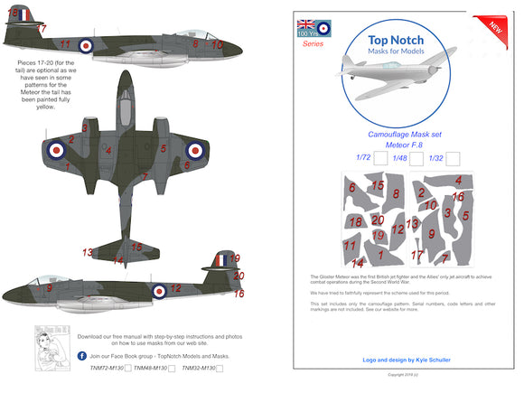 TNM32-M130 Top Notch 1/32 Gloster Meteor F.4 camouflage pattern paint mask (designed to be used with Hong Kong Models kits)