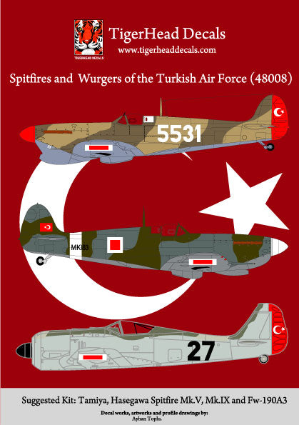 THD48008 TigerHead Decals 1/48 Spitfires and Wurgers of the Turkish Air Force