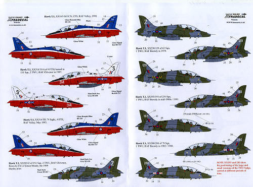X32027 Xtradecal 1/32 BAe Hawk T.1 Early camo Schemes 1977-93 Red/white/Blue