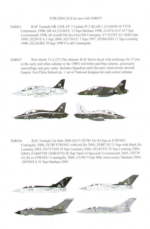 X48057 Xtradecal 1/48  Stencil Data, National Insignia/Roundels etc for BAe Harrier GR.5/GR.7; Panavia Tornado F.3; Panavia Tornado GR.4; Hawks in all camouflage schemes (RAF Roundels)[Mk.1a]