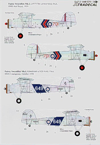 X48073 Xtradecal 1/48 Description:Fleet Air Arm Fairey Swordfish Mk.I 1938-39 (4)