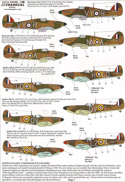 X48086 Xtradecal 1/48  Battle of Britain RAF (5) Hawker Hurricane Mk.I