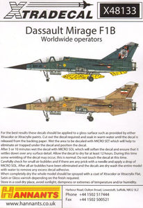 X48133 Xtradecal 1/48 Description:Dassault Mirage F.1B Worldwide operators