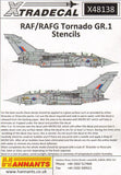 X48138 Xtradecal 1/48 Panavia Tornado Gr.1 Stencil Data. Complete stencil data