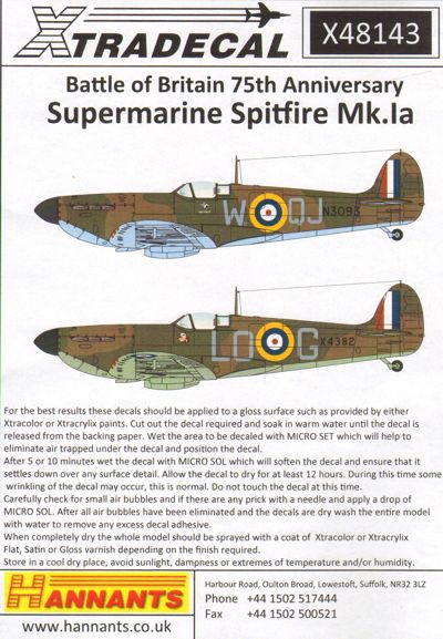 X48143 Xtradecal 1/48 Supermarine Spitfire Mk.Ia/Mk.1 /Mk.1 Battle of Britain 1940 Pt.1 (6)