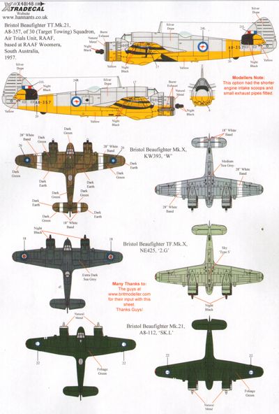 X48148 Xtradecal 1/48 Bristol Beaufighter Mk.X, TF Mk.X, Mk.21, TT Mk ...