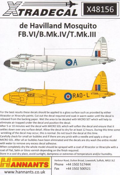 X48156 Xtradecal 1/48 Havilland Mosquito T.Mk.III, B.Mk.IV, FB.Mk.VI, (7)