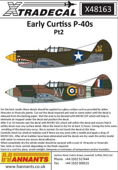 X48163Xtradecal 1/48 Early Curtiss p-40s Pt2