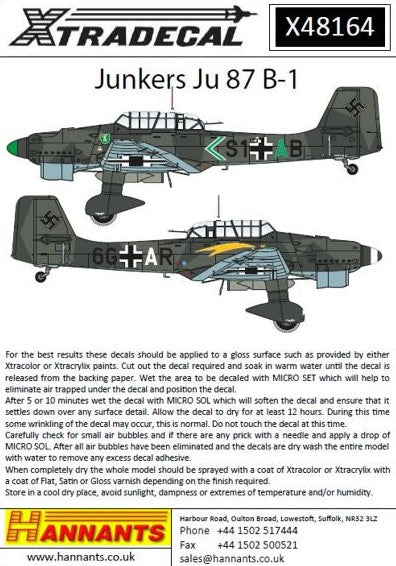 X48164 Xtradecal 1/48 Junkers Ju 87 B-1
