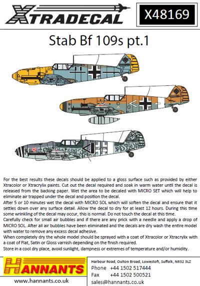 X48169 Xtradecal 1/48 Messerschmitt Bf 109 Stab Pt