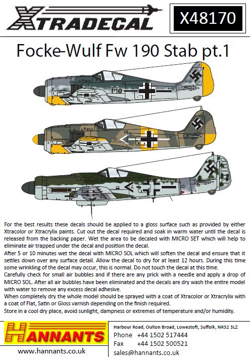 X48170 Xtradecal 1/48 Focke-Wulf Fw 190 Stab Pt.1