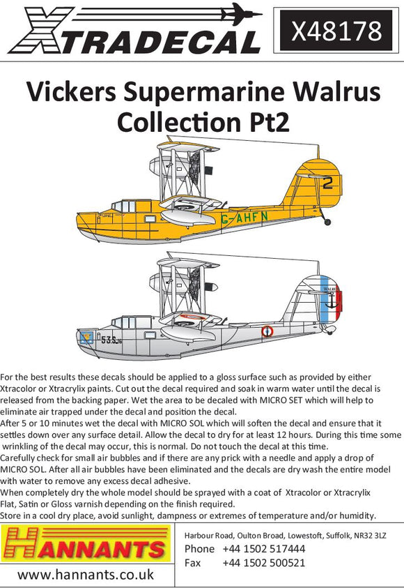 X48178 Xtradecal 1/48 Supermarine Walrus Mk.I Collection Pt 2