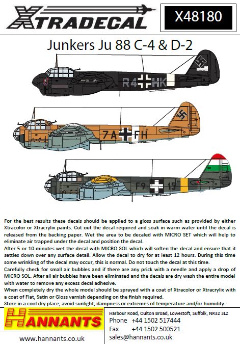 X48180 Xtradecal 1/48 Junkers Ju 88 C-4 & D-2