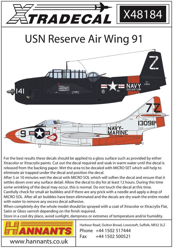 X48184 Xtradecal 1/48 U.S. Navy Reserve Air Wing 91 (4)