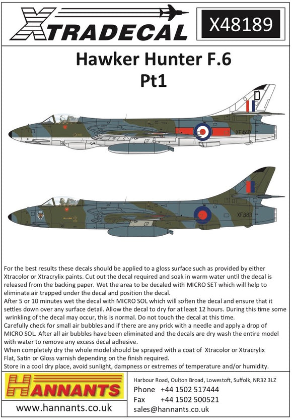 X48189 Xtradecal 1/48 Hawker Hunter F.6 Pt1