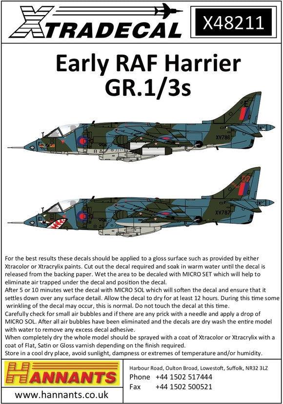 X48211 Xtradecal 1/48 Description:Early RAF Harrier GR.1/3s (8)