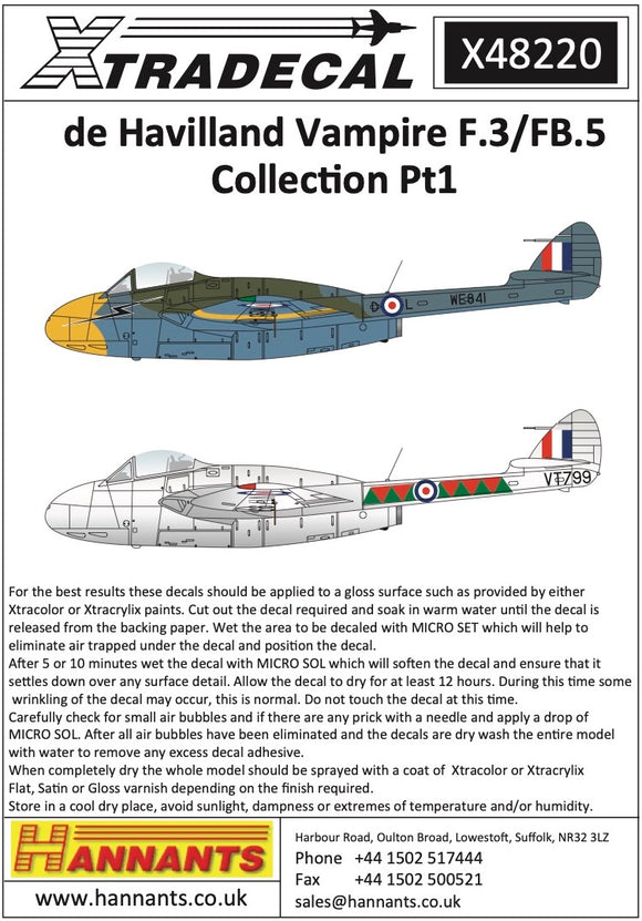 X48220 Xtradecal 1/48 Description:de Havilland Vampire F.3/FB.5 Collection Pt1 (8)