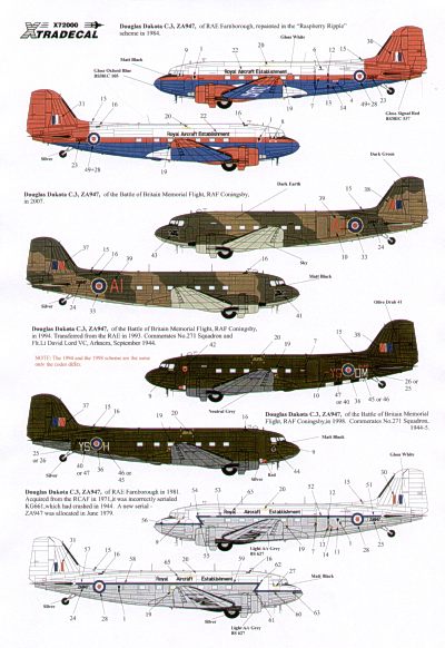 X72084 Xtradecal 1/72 Douglas C-47 Dakota, the History of ZA947 with the Royal Aircraft Establishment