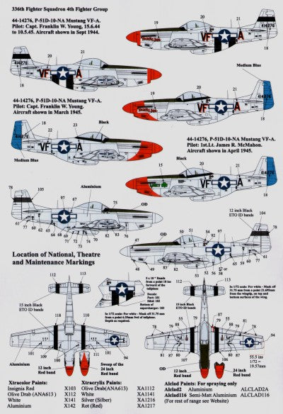 X72099 Xtradecal  1/72 North-American P-51D Mustangs from the 4th FG (3)